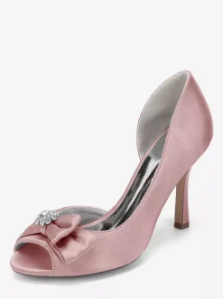 Chaussures de mariage en satin à bout ouvert et n艙ud chaussures d'invité de mariage à talons hauts