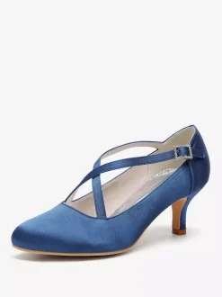 Chaussures de mariage en satin à bout rond et à talons croisés