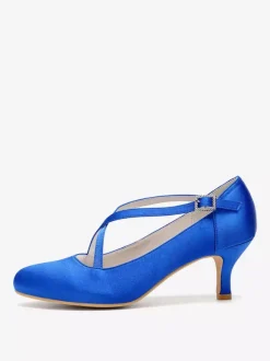 Chaussures de mariage en satin à bout rond et à talons croisés