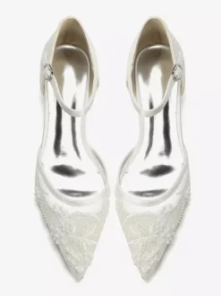 Chaussures de mariage en dentelle pour femmes chaussures plates à bout pointu pour la mariée