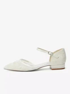 Chaussures de mariage en dentelle pour femmes chaussures plates à bout pointu pour la mariée