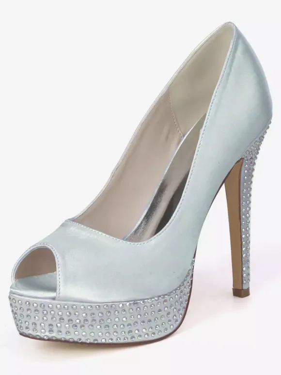 Chaussures de mariage en ivoire strass en satin Peep Toe Platform chaussures de mariée chaussures mère