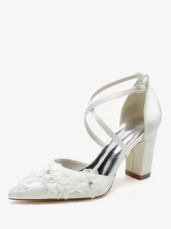 Chaussures de mariage Escarpins de mariée femme bride fleur en satin à bout pointu