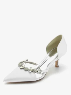 Chaussures De Mariage Escarpins De Mariée Soie Satin Bout Pointu Strass Chaussures De Mariée Escarpins À Talons