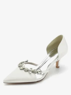 Chaussures De Mariage Escarpins De Mariée Soie Satin Bout Pointu Strass Chaussures De Mariée Escarpins À Talons