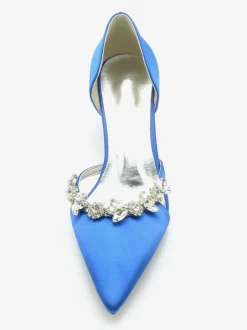 Chaussures De Mariage Escarpins De Mariée Soie Satin Bout Pointu Strass Chaussures De Mariée Escarpins À Talons