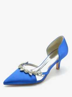 Chaussures De Mariage Escarpins De Mariée Soie Satin Bout Pointu Strass Chaussures De Mariée Escarpins À Talons