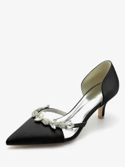 Chaussures De Mariage Escarpins De Mariée Soie Satin Bout Pointu Strass Chaussures De Mariée Escarpins À Talons