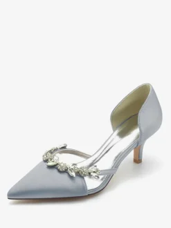 Chaussures De Mariage Escarpins De Mariée Soie Satin Bout Pointu Strass Chaussures De Mariée Escarpins À Talons