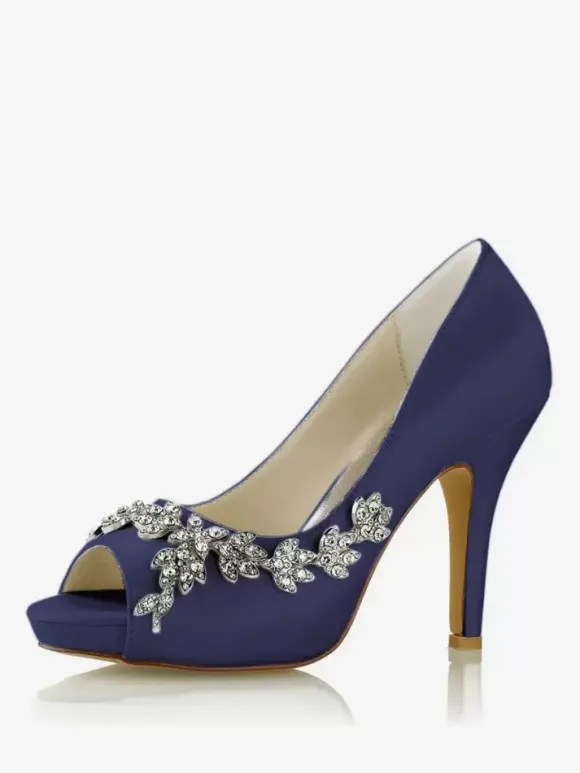 Chaussures de mariage Escarpins de mariée Satin Peep Toe Strass