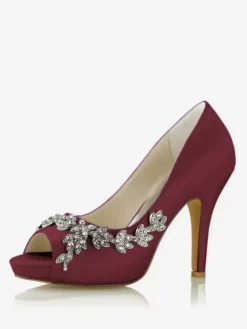 Chaussures de mariage Escarpins de mariée Satin Peep Toe Strass