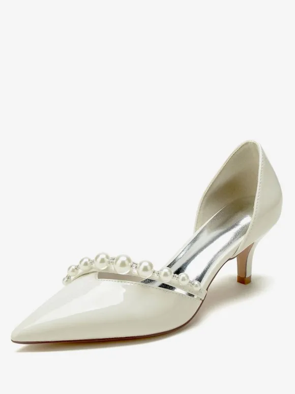 Chaussures De Mariage Escarpins De Mariée Vernis Bout Pointu Perles
