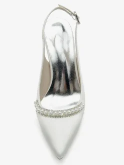 Chaussures de mariage Escarpins de mariée Soie et satin Bout pointu Perles