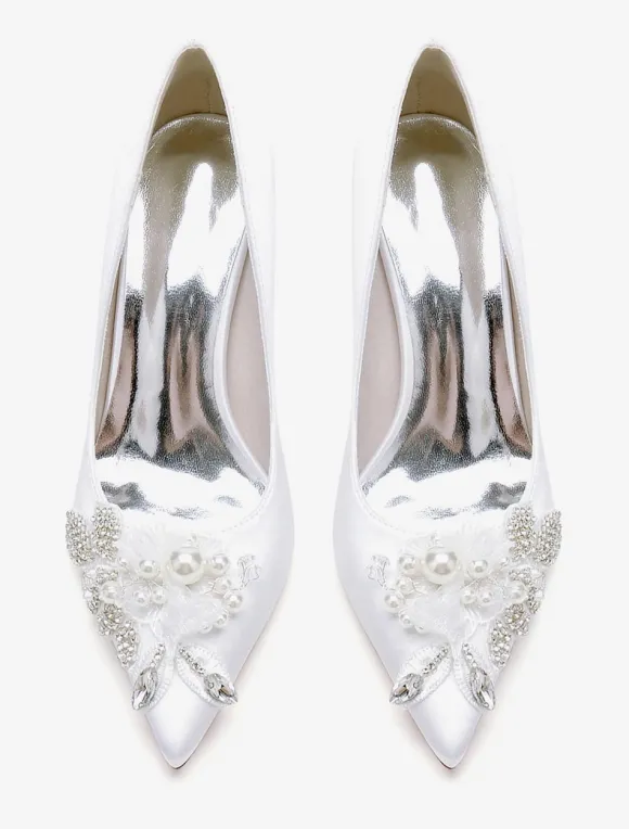 Chaussures de mariage Escarpins de mariée en satin à bout pointu