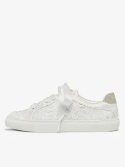 Chaussures de mariage pour femmes en toile à bout rond chaussures de baskets de mariée plates