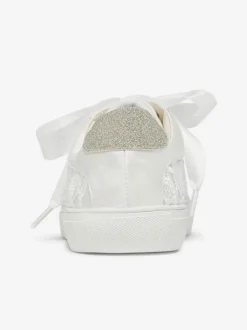 Chaussures de mariage pour femmes en toile à bout rond chaussures de baskets de mariée plates