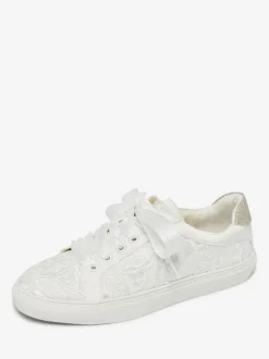 Chaussures de mariage pour femmes en toile à bout rond chaussures de baskets de mariée plates