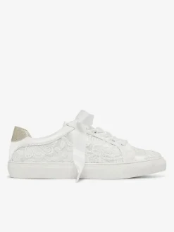 Chaussures de mariage pour femmes en toile à bout rond chaussures de baskets de mariée plates