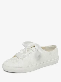 Chaussures de mariage pour femmes en toile à bout rond chaussures de baskets de mariée plates