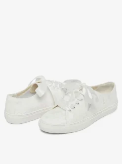 Chaussures de mariage pour femmes en toile à bout rond chaussures de baskets de mariée plates
