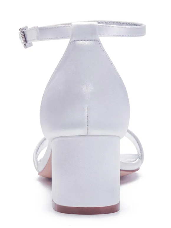 Chaussures de mariage Satin Blanc Bout Pointu Paillettes Chunky Ankle Strap Chaussures pour occasions spéciales