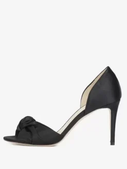Chaussures de mariage soirée noires en satin nouées à talons hauts et bout ouvert