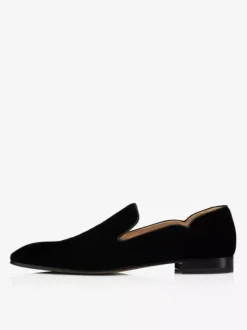 Chaussures de Mariage Soirée mocassins pour hommes en daim noir à bout carré sans lacet marié