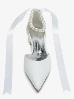 Chaussures De Mariée à Bretelle Chaussures Plates De Mariage En Cuir PU Bout Pointu