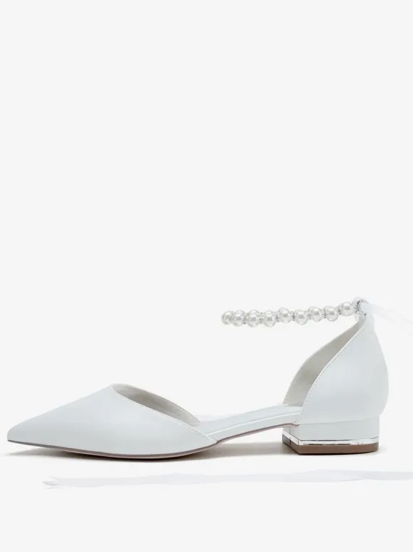 Chaussures De Mariée à Bretelle Chaussures Plates De Mariage En Cuir PU Bout Pointu