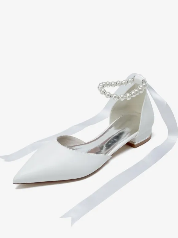 Chaussures De Mariée à Bretelle Chaussures Plates De Mariage En Cuir PU Bout Pointu