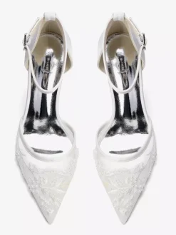 Chaussures de mariée à petits talons bout pointu et bride cheville perlée