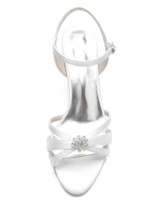 Chaussures de Mariée à Talons en Dentelle Femme avec Bout Ouvert Unicolore