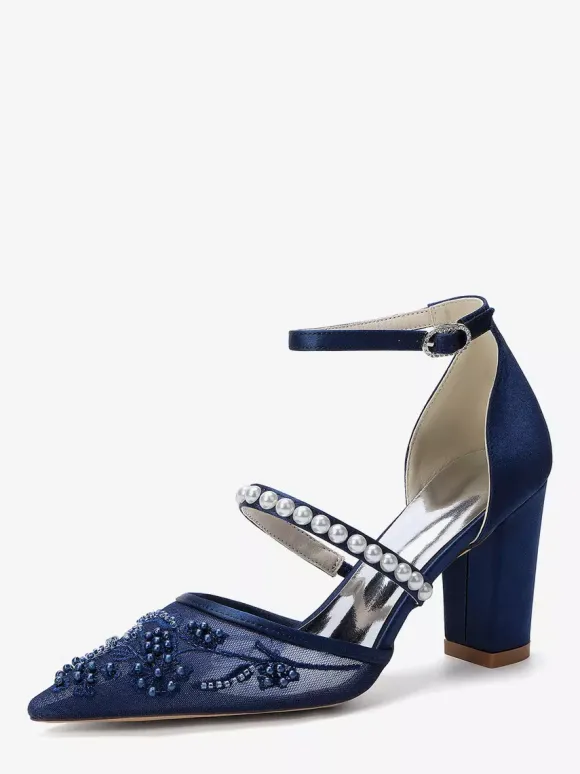 Chaussures de mariée à talons compensés bout pointu perles talons hauts