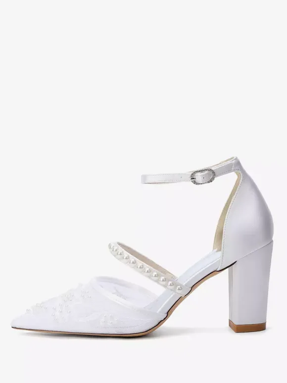 Chaussures de mariée à talons compensés bout pointu perles talons hauts
