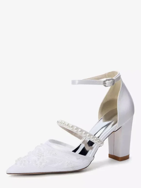 Chaussures de mariée à talons compensés bout pointu perles talons hauts
