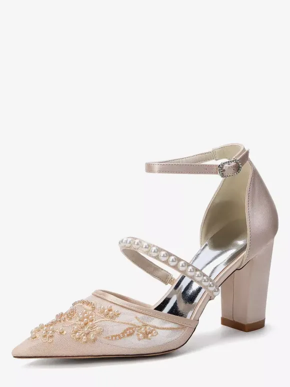 Chaussures de mariée à talons compensés bout pointu perles talons hauts