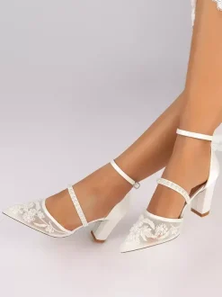 Chaussures de mariée à talons compensés bout pointu perles talons hauts