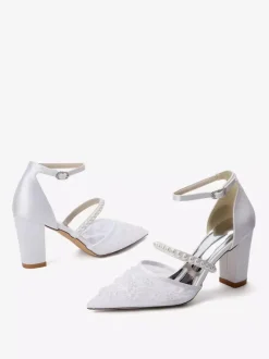Chaussures de mariée à talons compensés bout pointu perles talons hauts