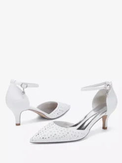 Chaussures de mariée à talon chaton en satin à bout pointu et strass
