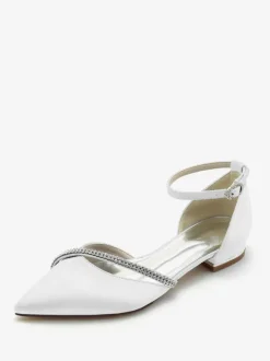 Chaussures de mariée Ballerines de mariée Soie et satin Bout pointu Strass