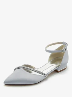 Chaussures de mariée Ballerines de mariée Soie et satin Bout pointu Strass