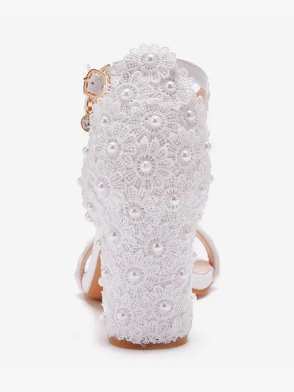 Chaussures de mariée blanches sandales femme de mariage décoré des perles