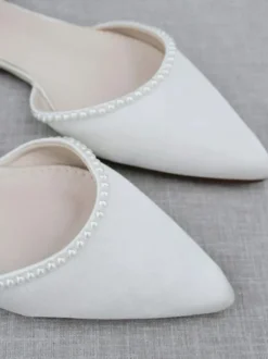 Chaussures De Mariée Bout Pointu Perles Chaussures De Mariage À Lacet Cheville