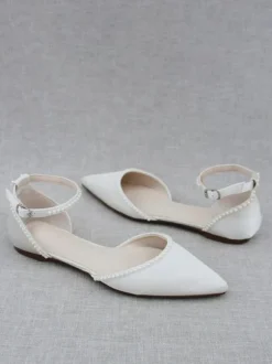 Chaussures De Mariée Bout Pointu Perles Chaussures De Mariage À Lacet Cheville