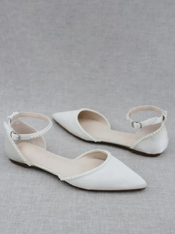 Chaussures De Mariée Bout Pointu Perles Chaussures De Mariage À Lacet Cheville