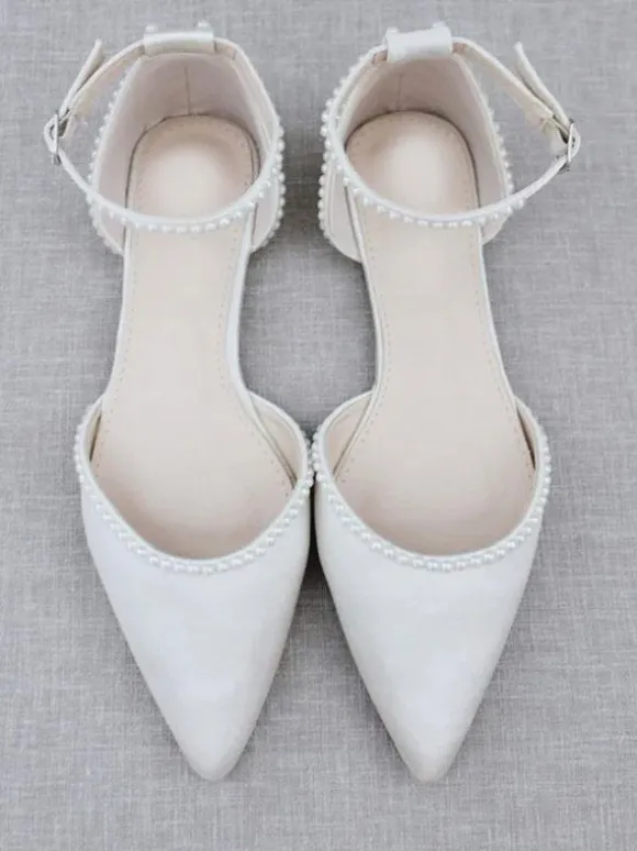 Chaussures De Mariée Bout Pointu Perles Chaussures De Mariage À Lacet Cheville