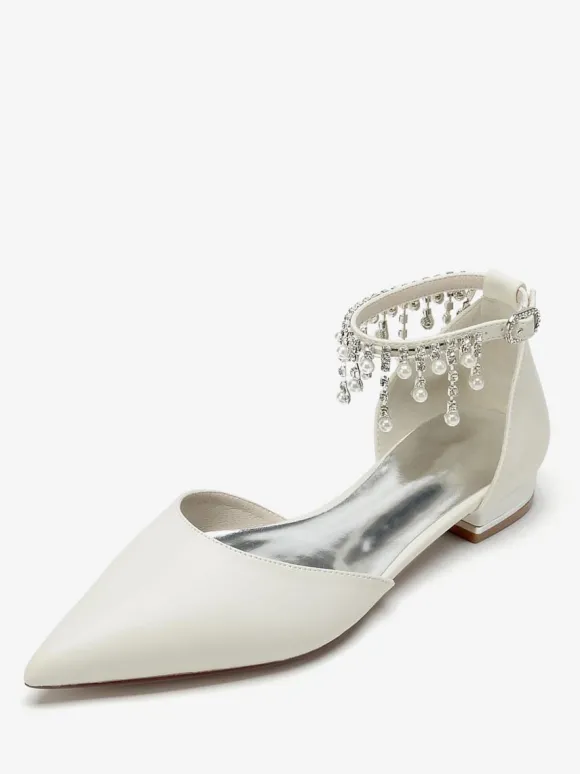 Chaussures De Mariée Chaussures Plates De Mariage En Cuir PU Bout Pointu