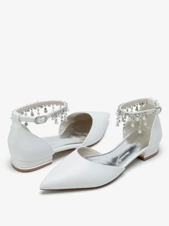 Chaussures De Mariée Chaussures Plates De Mariage En Cuir PU Bout Pointu