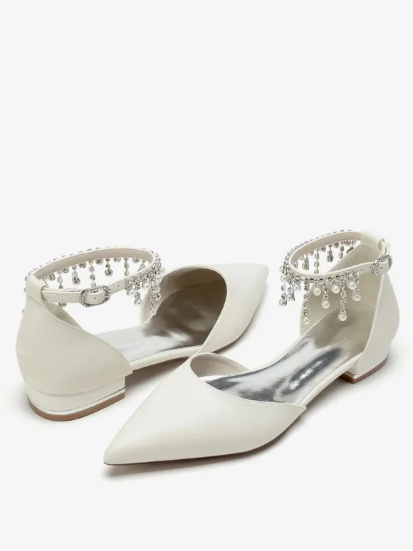 Chaussures De Mariée Chaussures Plates De Mariage En Cuir PU Bout Pointu
