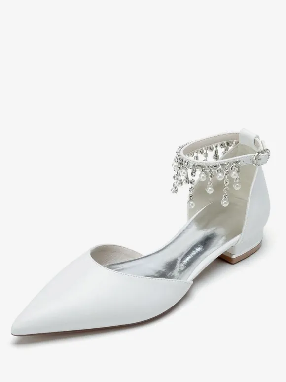 Chaussures De Mariée Chaussures Plates De Mariage En Cuir PU Bout Pointu